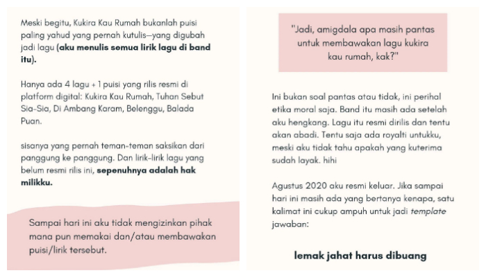 Kronologi konflik Aya Canina, penulis lagu Kukira Kau Rumah. (Instagram Story/ayacanina)