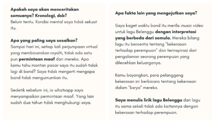 Kronologi konflik Aya Canina, penulis lagu Kukira Kau Rumah. (Instagram Story/ayacanina)