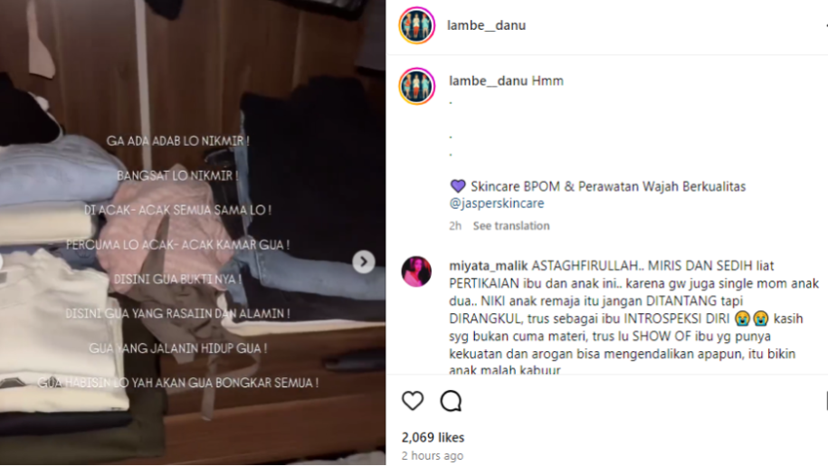 Lolly ngamuk lemarinya diacak-acak (Instagram)