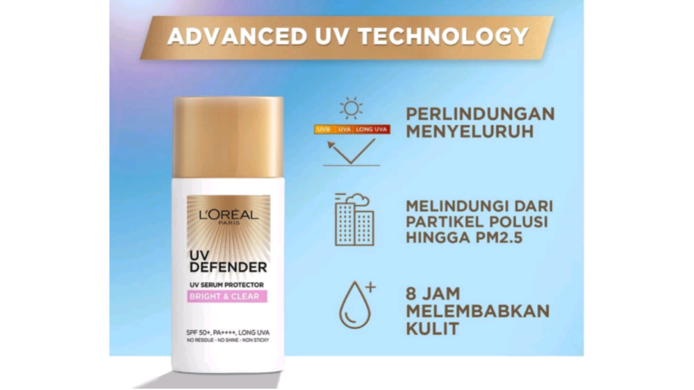 L'Oreal Paris UV Defender Serum Protector Bright & Clear SPF 50+ (Shopee/L'Oreal Paris Indonesia Official Shop)