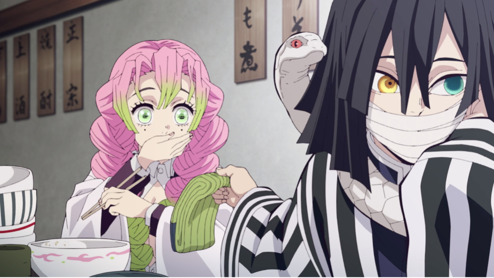 Mitsuri Kanroji dan Obanai Iguro dalam anime Kimetsu no Yaiba (kimetsu-no-yaiba.fandom.com)