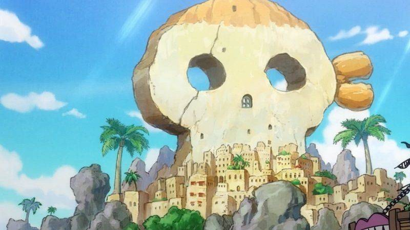 pulau Hachinosu di area Rocky Port dalam anime One Piece (onepiece.fandom.com)